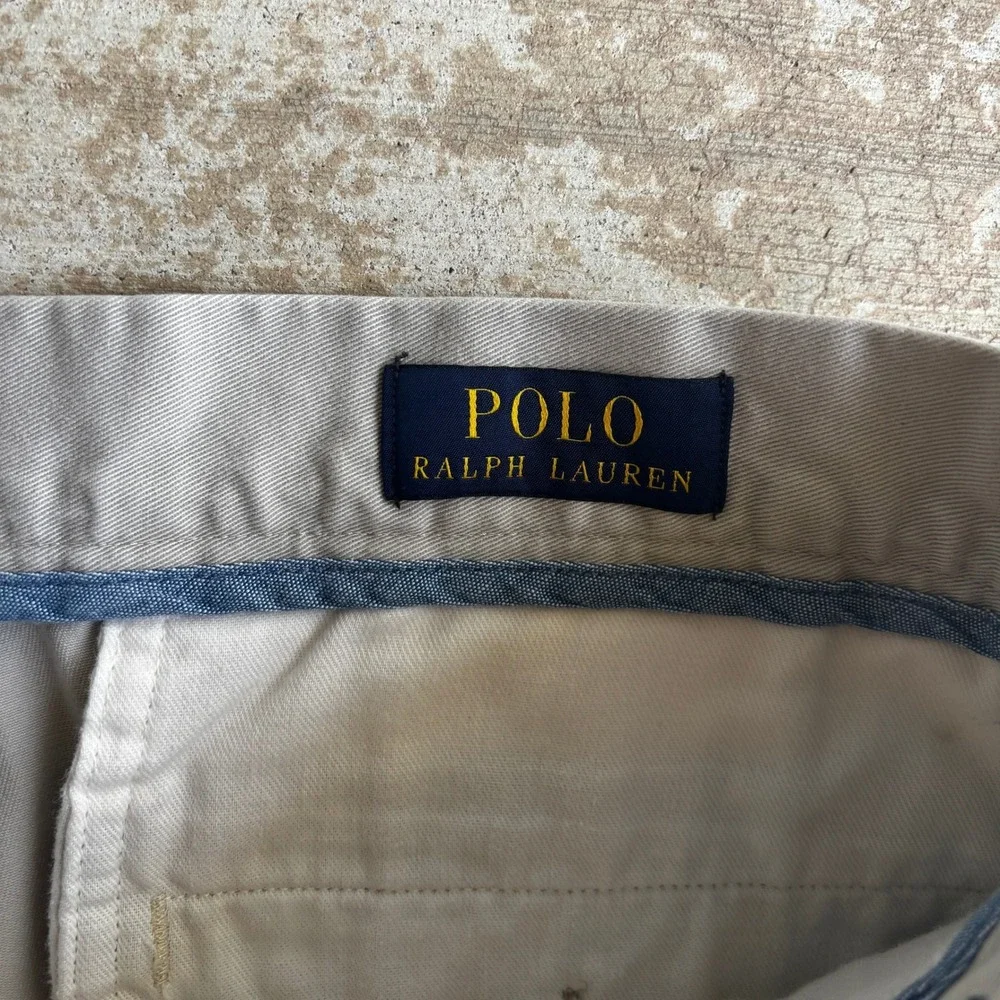 Polo Ralph Lauren Shorts Men 34 Classic Fit Chino Khaki Flat Front Beige Stretch